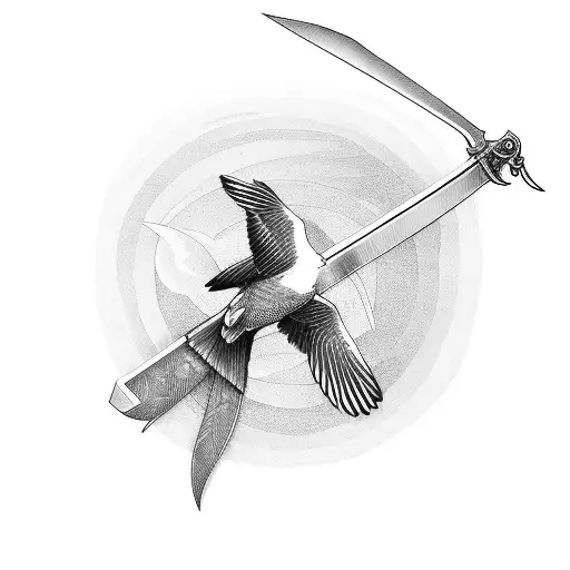 Bird Flying Around A Sword