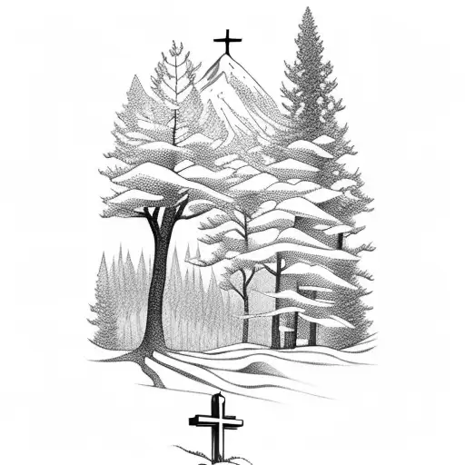 Christian Cross On The Hill With Forest In The Background
