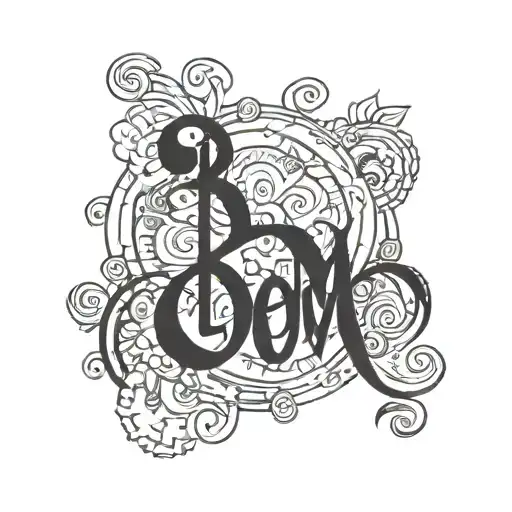 A Tattoo Design Incorporating The Word 'Bom' In A Creative And Artistic Way