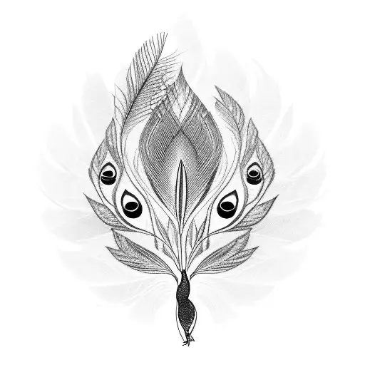 A Blackwork Tattoo Of A Peacock With Its Feathers Composed Of Palm Leaves