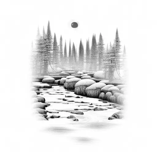 Forest With River Going Through The Middle