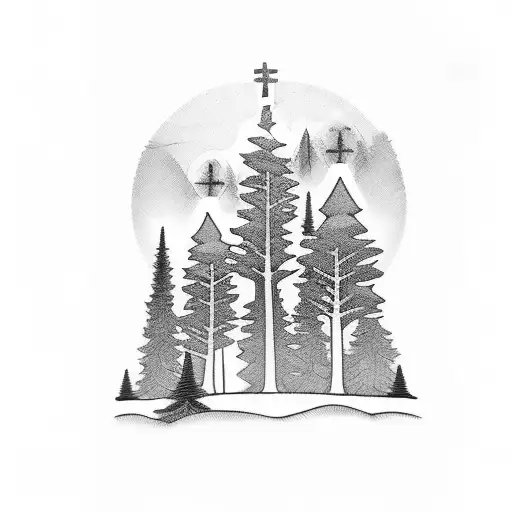 Christian Cross On The Hill With Forest In The Background