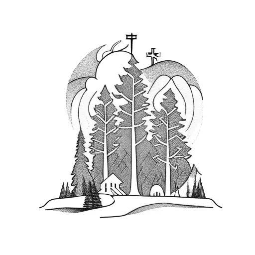 Christian Cross On The Hill With Forest In The Background