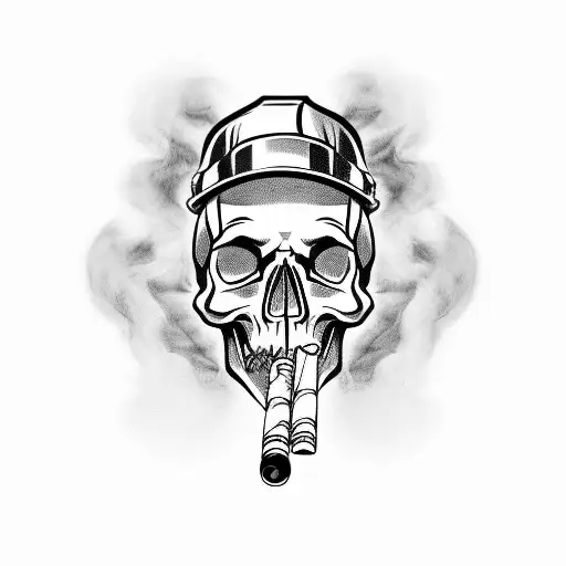 Skull Wearing A Hardhat Smoking A Cigarette