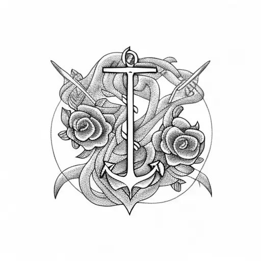 Anchor Flowers Ocean Waves Birds