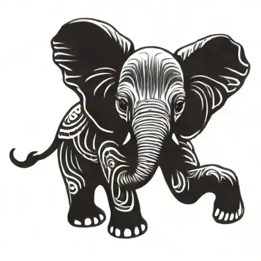 There Is A Baby Elephant But I Want This Baby Elephant Being In Tribal And Abstract Design Lines