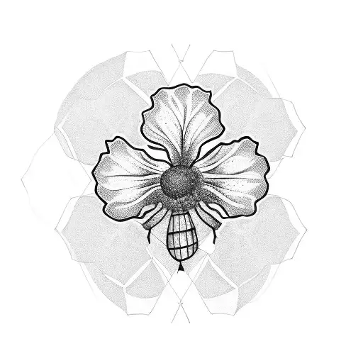 A Blackwork Tattoo Of A Hibiscus Flower Intertwined With A Bee Hive