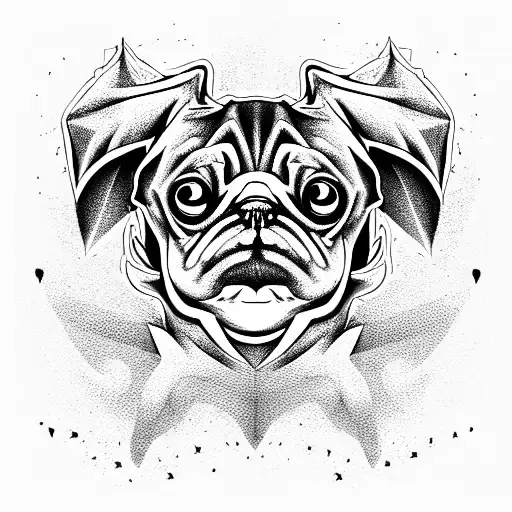 Tattoo Of An Evil Pug With Scary Eyes And Sharp Fangs