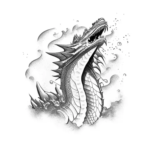 A Majestic Dragon Emerging From Crashing Waves