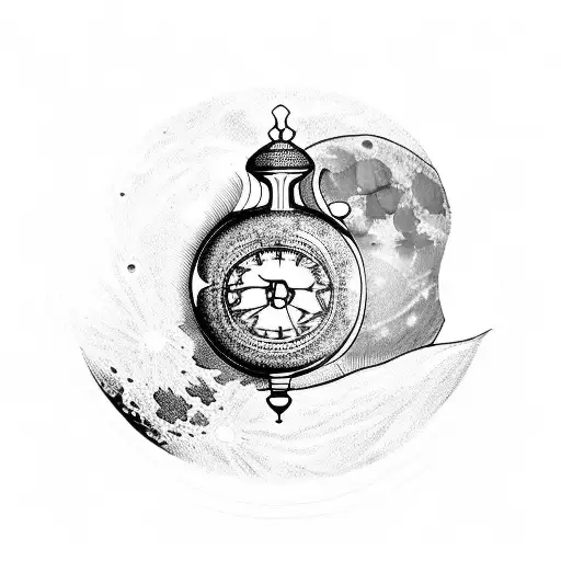 Moon With Hour Glass And Old Key