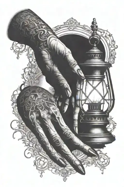 Gothic Horror Hand Reaching Out To Light Orb Lantern In Background