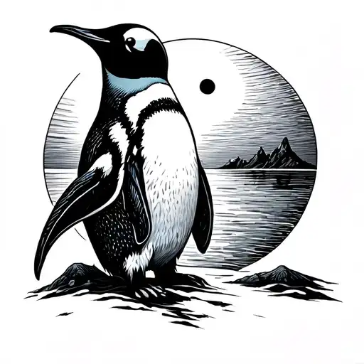 Penguin Looking At A Small Moon In The Distance