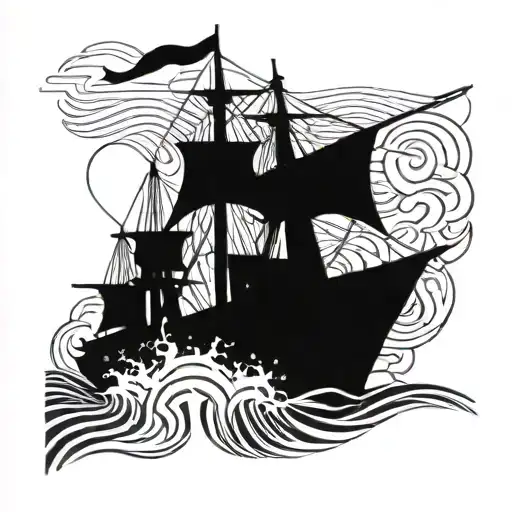 An Abstract Geometric Representation Of A Navy Ship Sailing Through Rough Waters