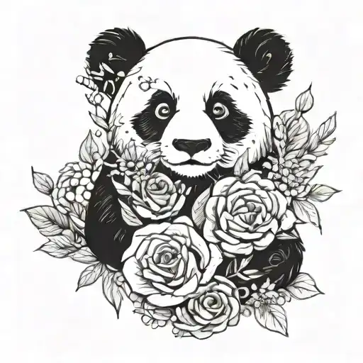 A Panda Holding A Bouquet Of Roses Underwater Surrounded By Various Colorful Flowers