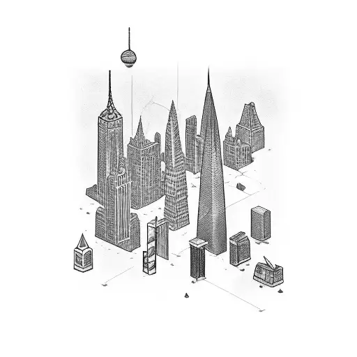 Mix Manhattan Skyline Map With Egyptian Pyramids And Write The Journey From The Past To Futures