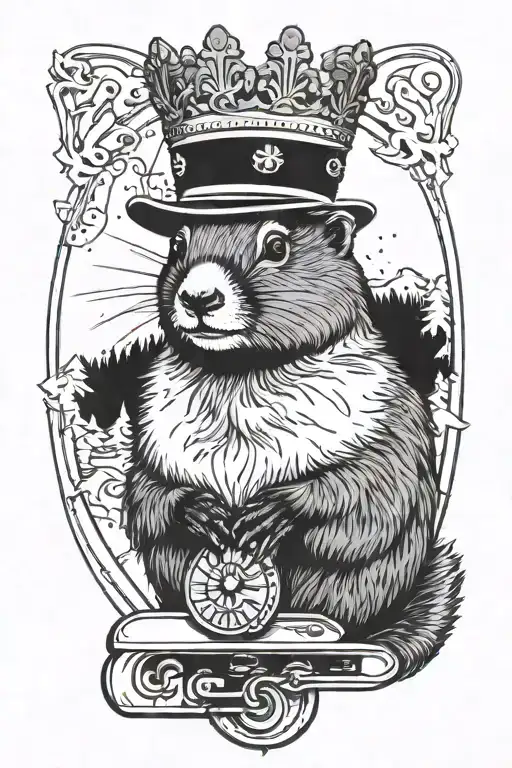Cross Eye Marmot Holding A Snowboard As A Trophy With A Crown On Her Head