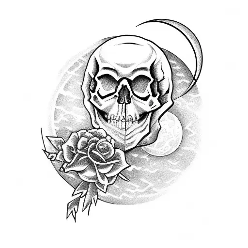 A Skull With A Watch And Moon