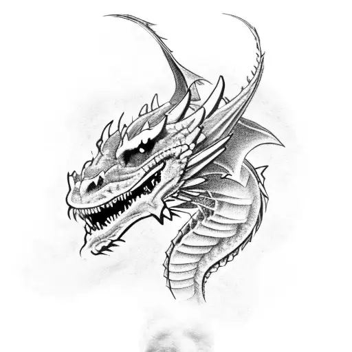 A Dragon Head Coming Out The Skin Making Blood Drip From The Back