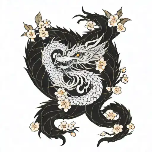 A Majestic Dragon Intertwined With Cherry Blossom Branches