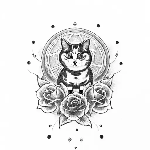 A Cat Sitting On A Skulls And Roses With A Dragonfly