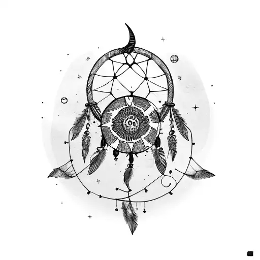 Taurus Head Shaped Dream Catcher In A Crescent Moon