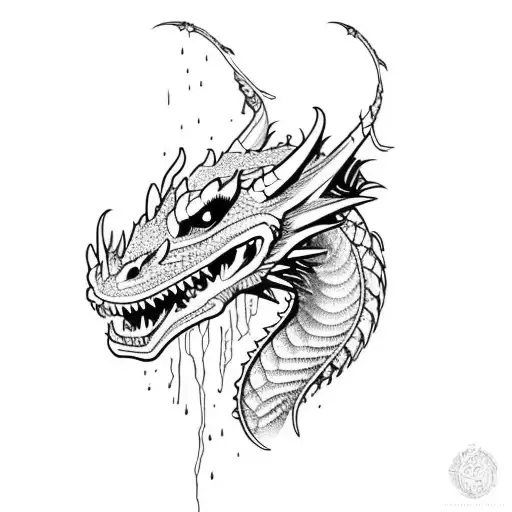 A Dragon Head Coming Out The Skin Making Blood Drip From The Back