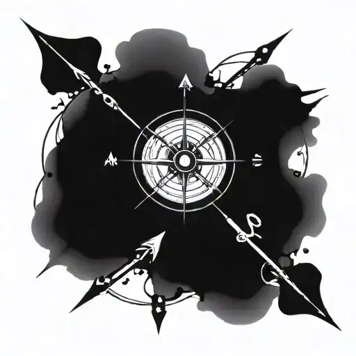 A Compass Rose Intertwined With Hunting Arrows And Camping Tools