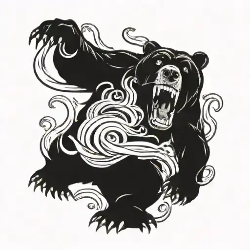 Bear Roaring But Being Pulled Back By Octopus Tentacles From The Deep
