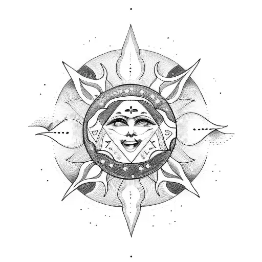 A Sun And Moon Composed Of Intricate Psychological Symbols