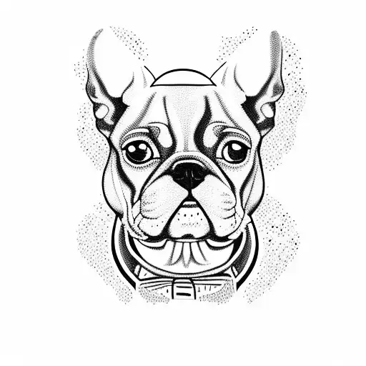 A Boston Terrier Sitting On A Classic Car Surrounded By Butterflies And Stars