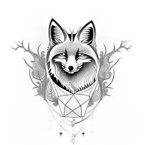 Celestial Fox Sitting Atop A Vibrant Tree Of Life