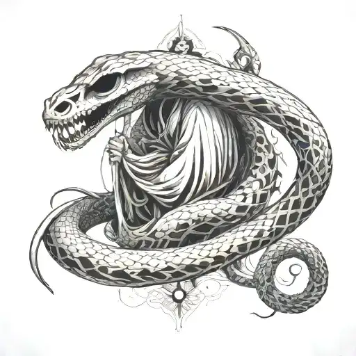 Snake Next To Grim Reaper Theme Back Piece
