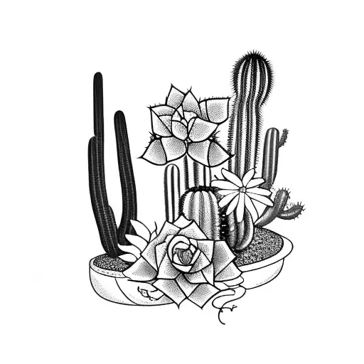 Western Horse Shoe With Cacti And Flowers