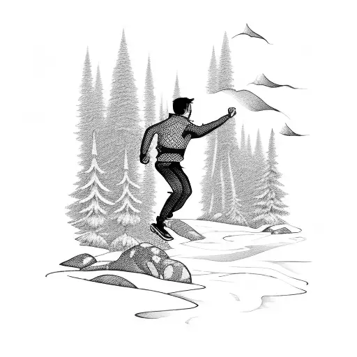 A Trail Runner Jumping Over A River In A Serene Forest Setting