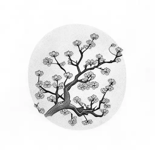 A Neck Tattoo Of A Cherry Blossom Tree With Hidden Mma Symbols