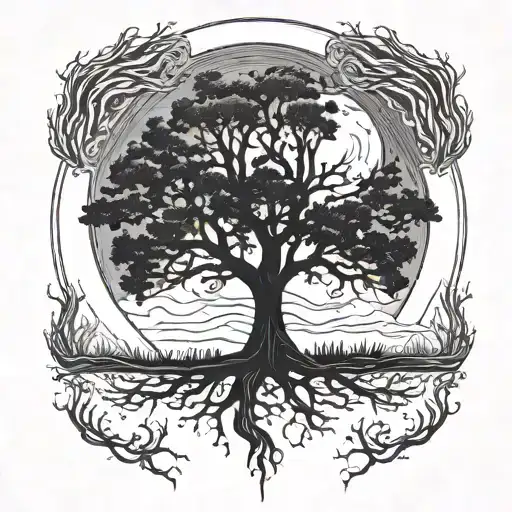 Tattoo Forest Moon Big Tree Growing