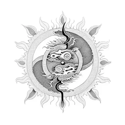 Sun And Dragon Silhouette In A Yin And Yang Design