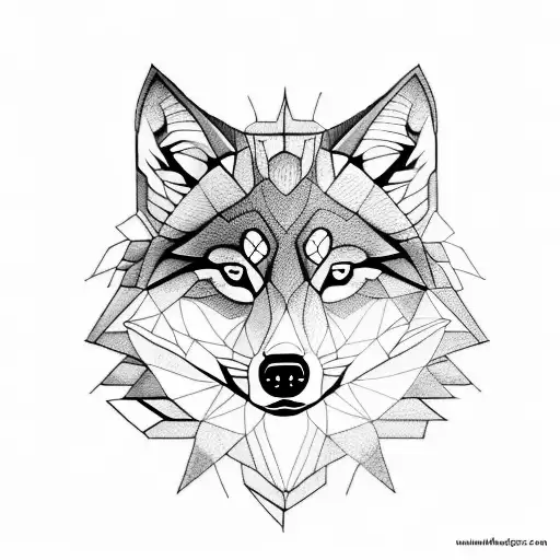A Realistic Wolf Head With Half The Face In Geometric Style