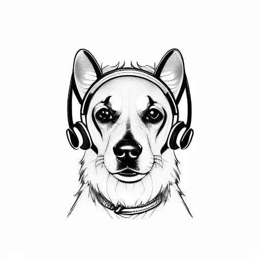 A Sketch-style Portrait Of A Dog Wearing A Video Game Headset