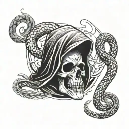 Snake Next To Grim Reaper Theme Back Piece