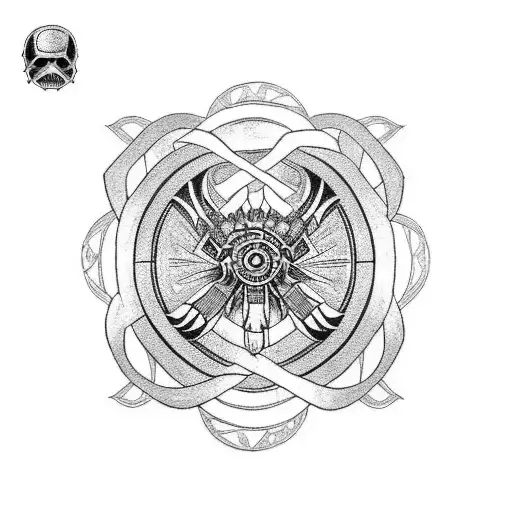 A Blackwork Tattoo Featuring A Slavic Symbol Intertwined With The Millennium Falcon From Star Wars