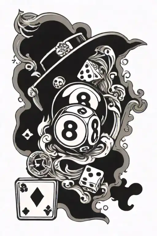 8Ball With Dice And Cards