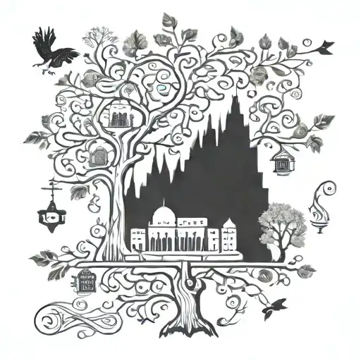 A Stylized Family Tree Incorporating Italian Landmarks And Symbols