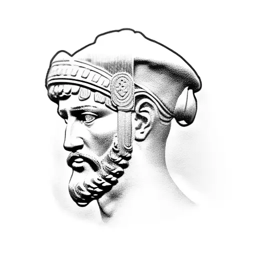 Sideview Of A Bearded Roman Soldier Statue