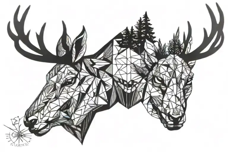 Forest Blackout Symmetrical Geometric Deer Face