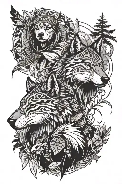Native American Animals With Nature Half Sleeve