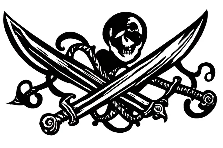 Two Pirate Curved Cutlass Crossed Swords Crossed Slightly Gothic Style Simple