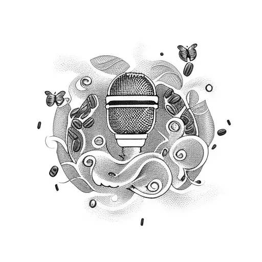 A Microphone Surrounded By Swirling Coffee Beans And Butterflies