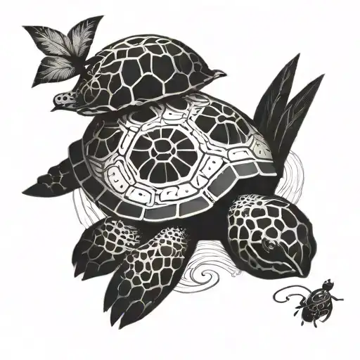 A Turtle And A Bunny And A Ladybug Sitting