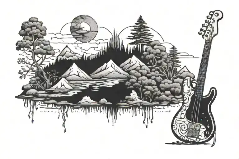A Surreal Dream Landscape Featuring A Bass Guitar As The Focal Point